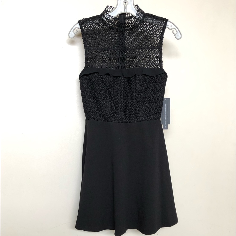 Black lace, mock turtle neck dress